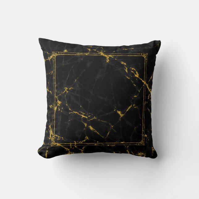 Black Marble Texture & Gold Frame & Accents Cushion (Front)