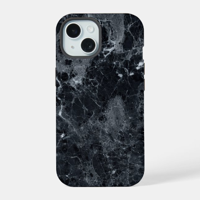 Black Marble Texture iPhone 15 Case (Back)
