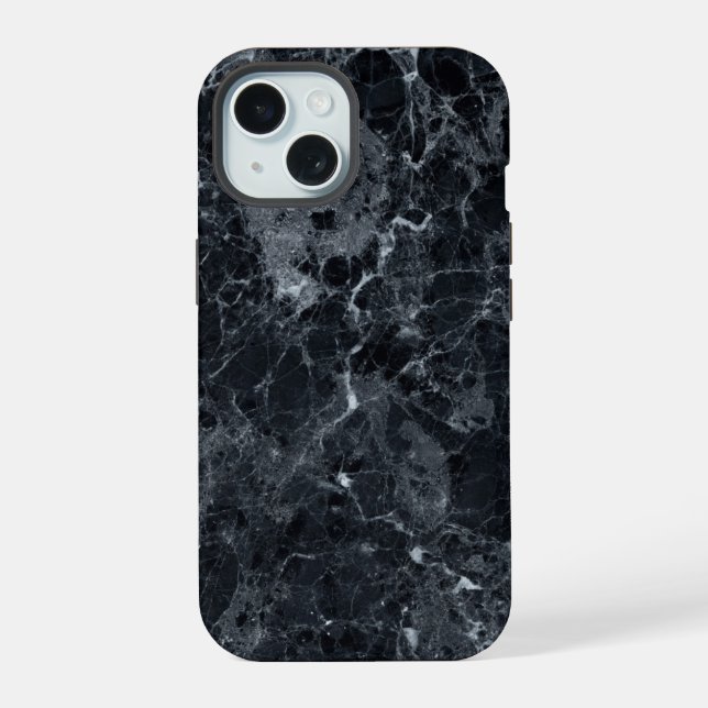 Black Marble Texture iPhone 15 Case (Back)