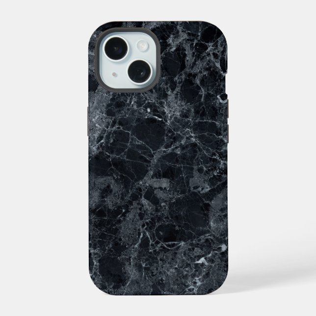 Black Marble Texture iPhone 15 Case (Back)