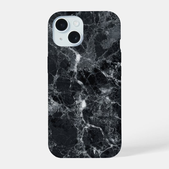 Black Marble Texture iPhone 15 Case (Back)