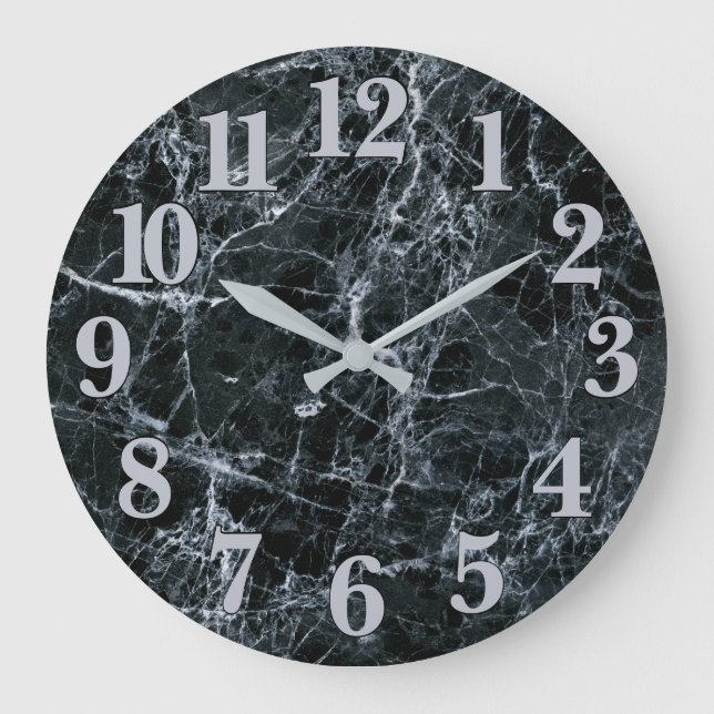 Black Marble Texture Large Clock (Front)
