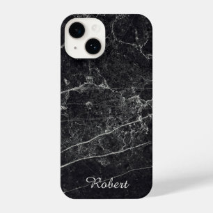 Black Marble Texture Monogram Name iPhone 14 Case