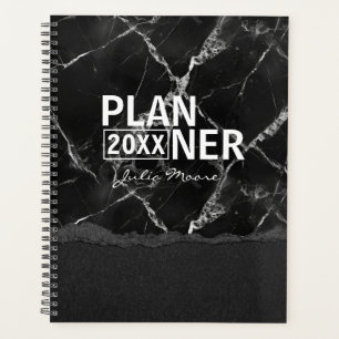Black Marble Texture Personalised  Planner