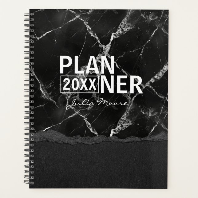 Black Marble Texture Personalised  Planner (Front)