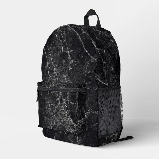 Black Marble Texture Printed Backpack (Back Corner Right)