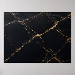 Black Marble Texture with Metallic Gold Veins Poster