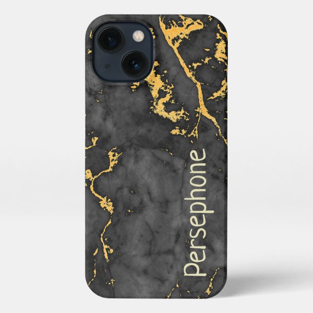 Black Marble w/ Gold Vein custom name iPhone Case (Back)