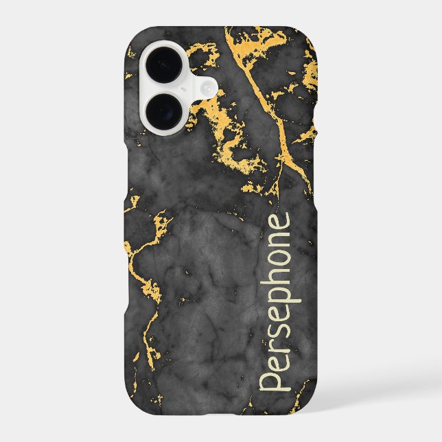 Black Marble w/ Gold Vein custom name iPhone Case (Back)