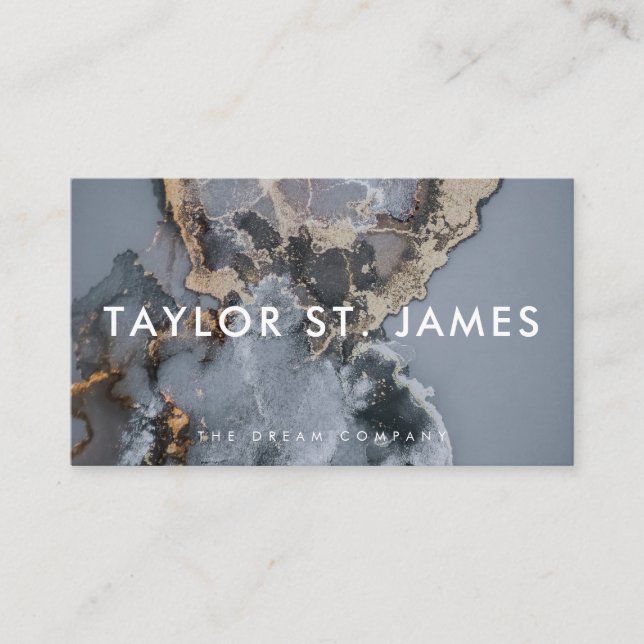 Black Marble Watercolor Professional Business Card (Front)