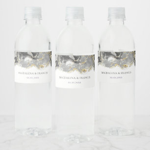 black marble wedding water bottle label