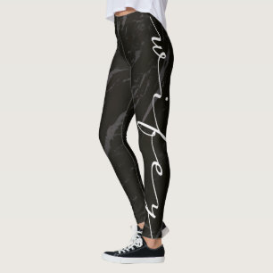 Black Marble Wifey Calligraphy Leggings