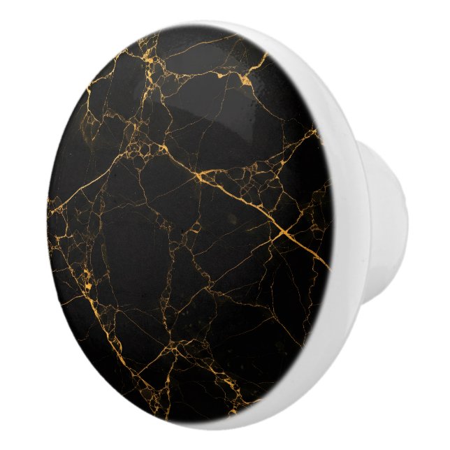 Black Marble wih Gold veins, Natural, Stone Ceramic Knob (Right)