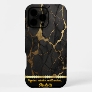 Black marble with bold gold veins iPhone 16 pro max case