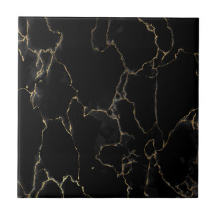 Black Marble with Fine Gold Veining Tile