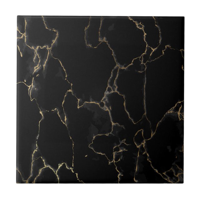 Black Marble with Fine Gold Veining Tile (Front)