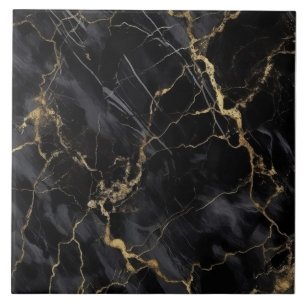 Black Marble with Fine Grey and Gold Veins Tile