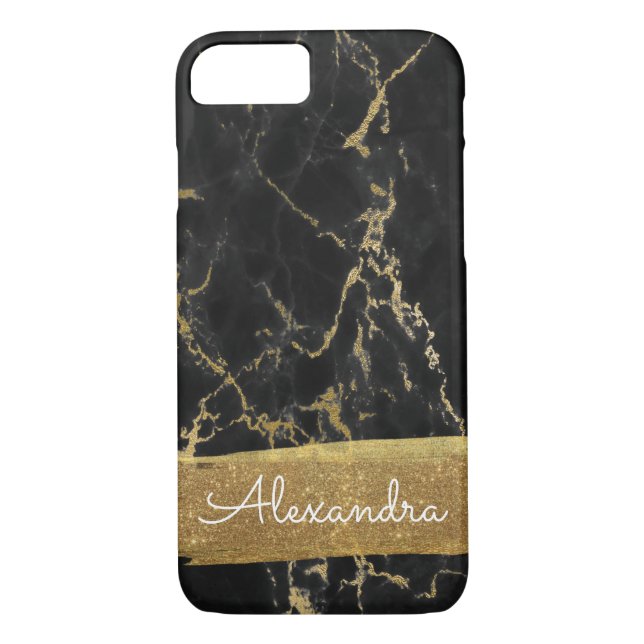 Black Marble with Gold Foil and Glitter Case-Mate iPhone Case (Back)
