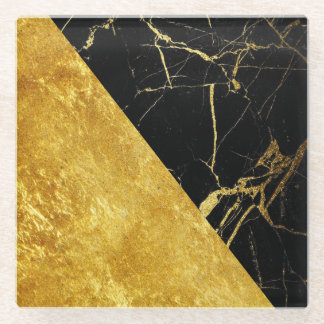 Black Marble with Gold Leaf Glass Coaster