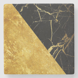 Black Marble with Gold Leaf Stone Coaster