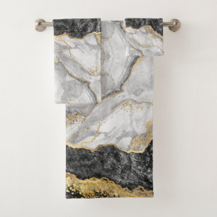 Black Marble with Gold Pretty Bath Towel Set