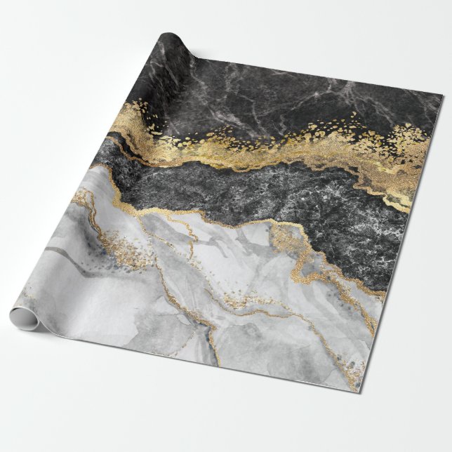 Black Marble with Gold Pretty Wrapping Paper (Unrolled)