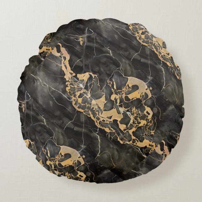 black marble with gold texture round cushion (Front)