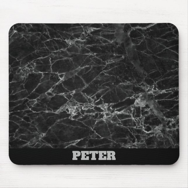 Black Marble with Name Mouse Mat (Front)