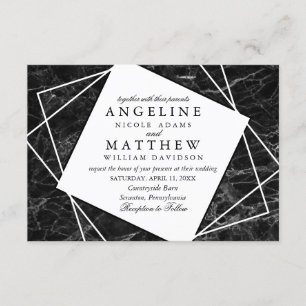 Black Marble with White Geometric Wedding Invite