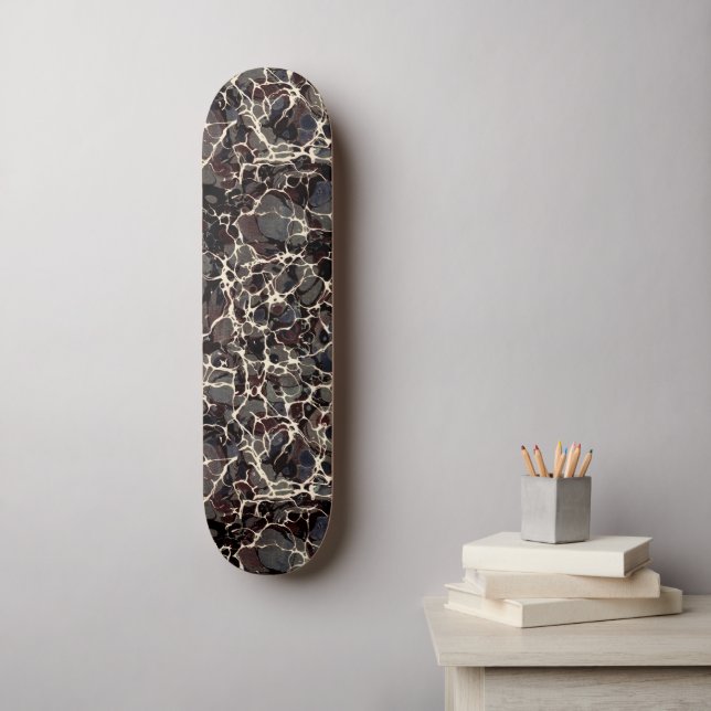 Black Marbled Paper Vintage Skateboard (Wall Art)