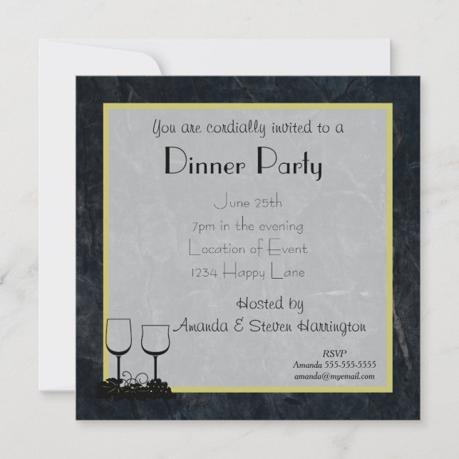 Black marbled stone dinner party invitation (Front)