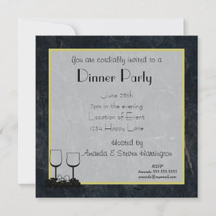 Black marbled stone dinner party invitation