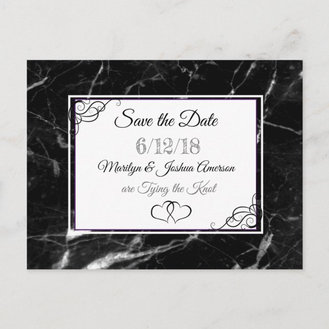 Black Marbled Stone Save the Date Postcard (Front)