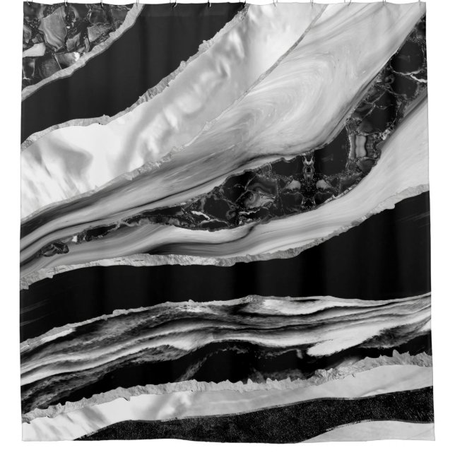 Black Marbles and Mother of Pearl Shower Curtain (Front)