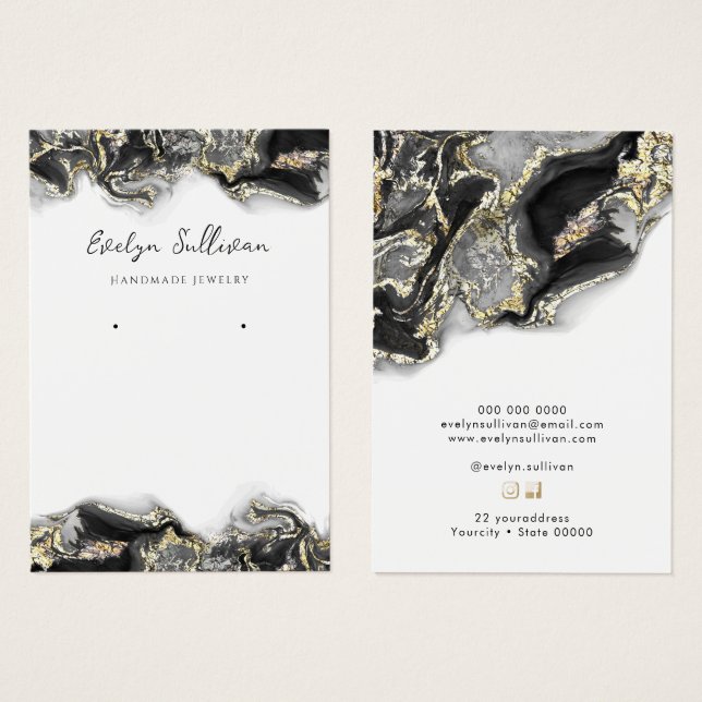 Black marbling design jewellery display card (Front & Back)
