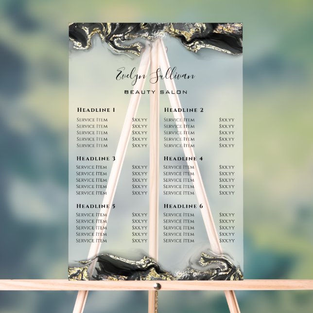 Black Marbling Design Price List Acrylic Sign (Neutral)