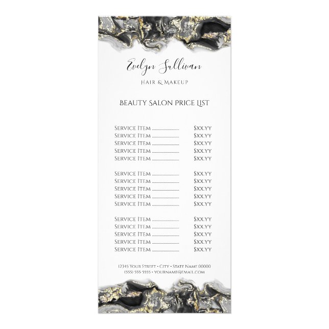 black marbling design price list rack card (Front)