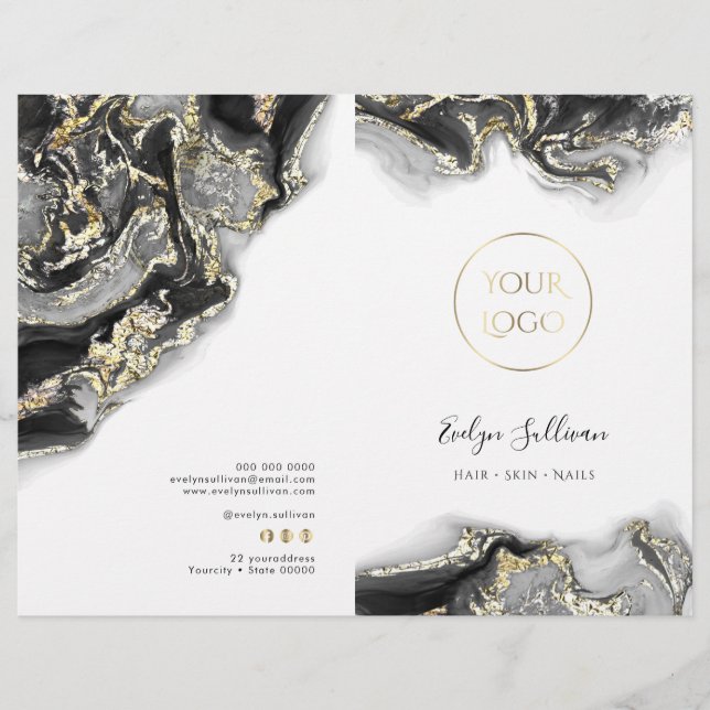 Black marbling design service menu brochure (Front)
