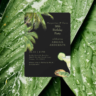 Black Margaritas & Tacos Tropical Birthday Party Invitation
