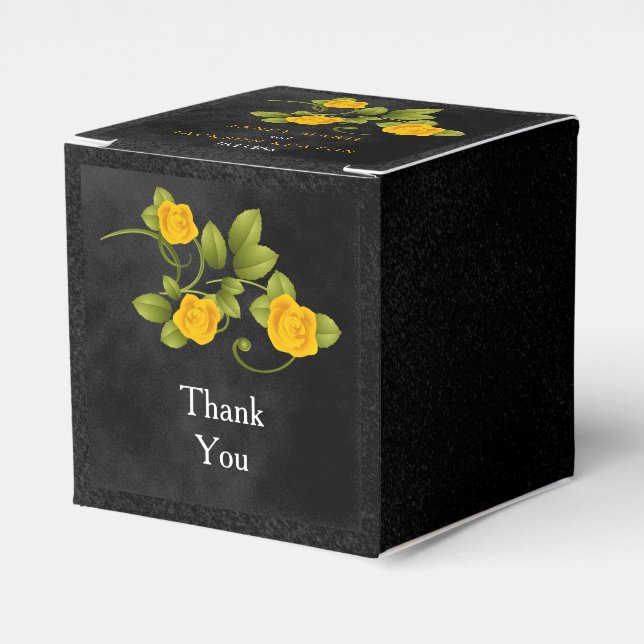 Black & Marigold Yellow Rose Flower Wedding Design Favour Box (Front Side)