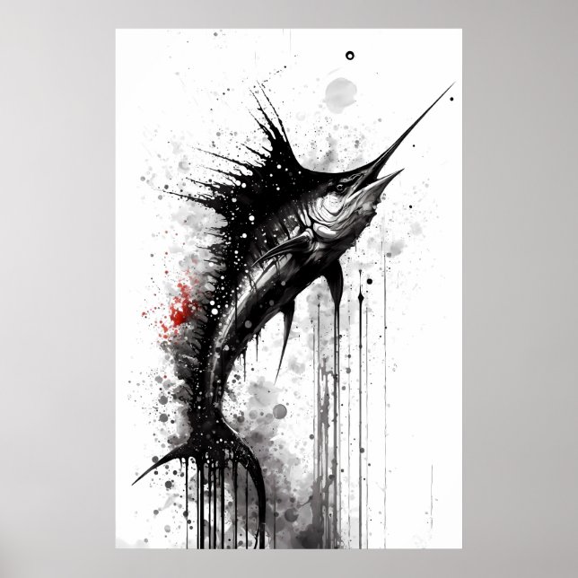 Black Marlin Ink Painting Poster (Front)