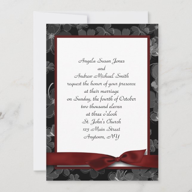 Black Maroon Bow Invitation (Front)