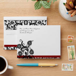 Black Maroon Damask Wedding Envelopes Black Inside