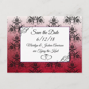 Black Maroon Damask Wedding Save the Date Postcard