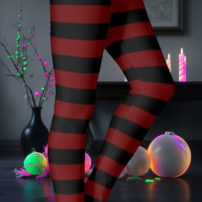 Black & Maroon Striped Leggings (Creator Uploaded)