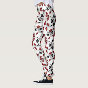 black maroon team colors soccer balls pattern leggings