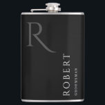 Black Masculine Monogram Groomsmen Gift Hip Flask<br><div class="desc">This simple custom groomsmen flask features personalised groomsman's name,  monogram,  and wedding date. You can easily change the background and fonts colours to match your event if you like.</div>