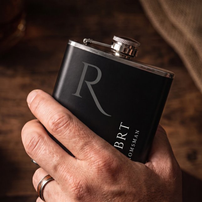Black Masculine Monogram Groomsmen Gift Hip Flask (Creator Uploaded)