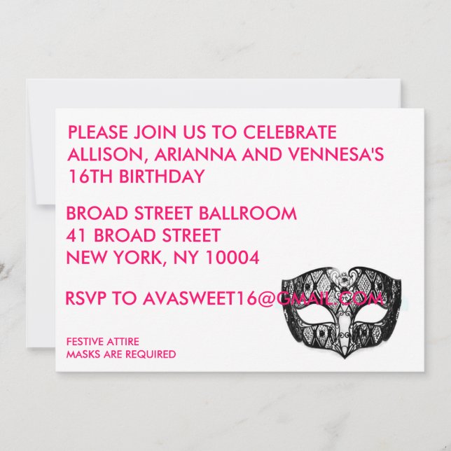 BLACK MASK PARTY INVITATION (Front)