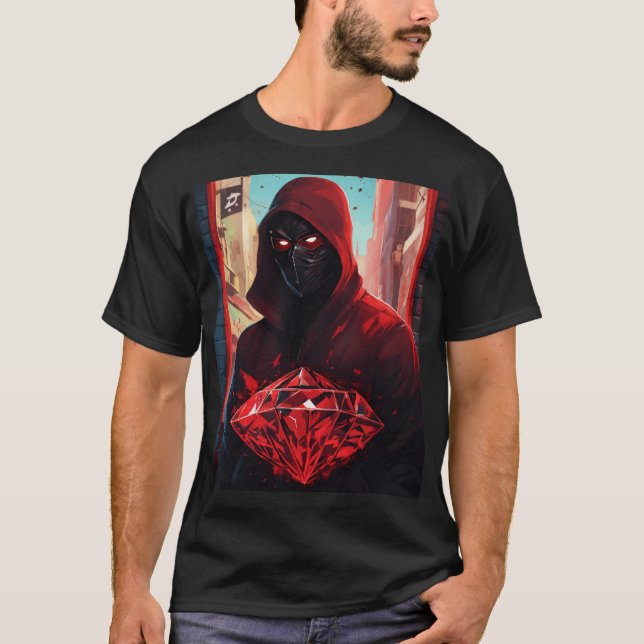 black mask with red diamond over left eye graffiti T-Shirt (Front)